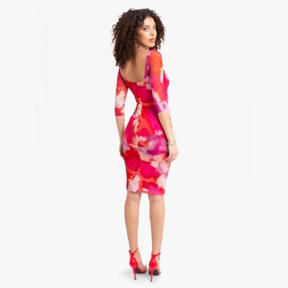 NEW Black Halo Udele Sheath Dress Printed Mesh Stretch Pink Medium NWT - Picture 2 of 9